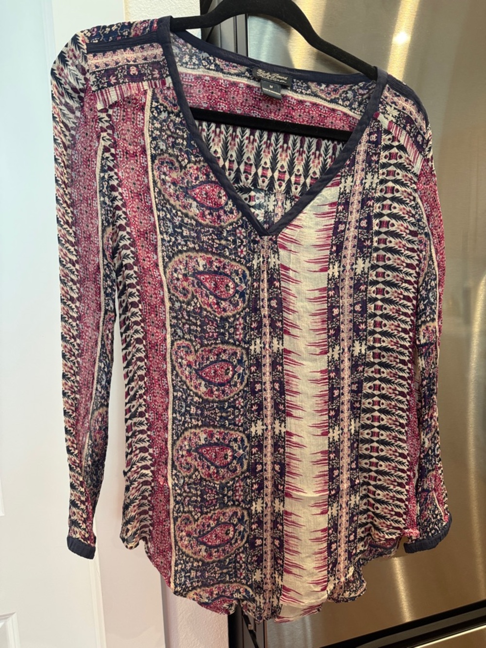 Lucky Brand Pink & Navy Paisley V-Neck Tunic